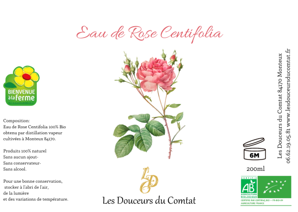 EAU DE ROSE CENTIFOLIA - BIO 100% Vaucluse