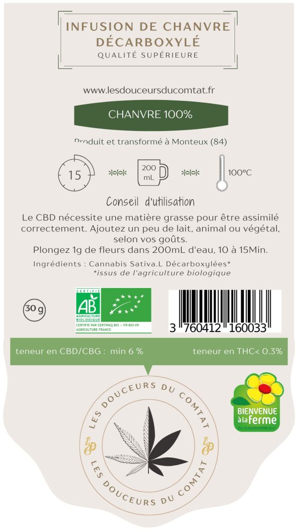 infusion vrac CBD et CBG 100% PUR BIO décarboxylés